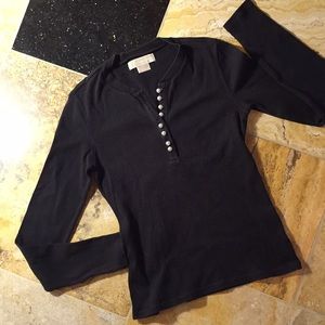 Michael Kors ribbed Longsleeve/pearl Button Tshirt